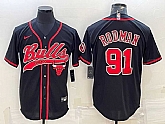 Men's Chicago Bulls #91 Dennis Rodman Black With Patch Cool Base Stitched Baseball Jersey,baseball caps,new era cap wholesale,wholesale hats